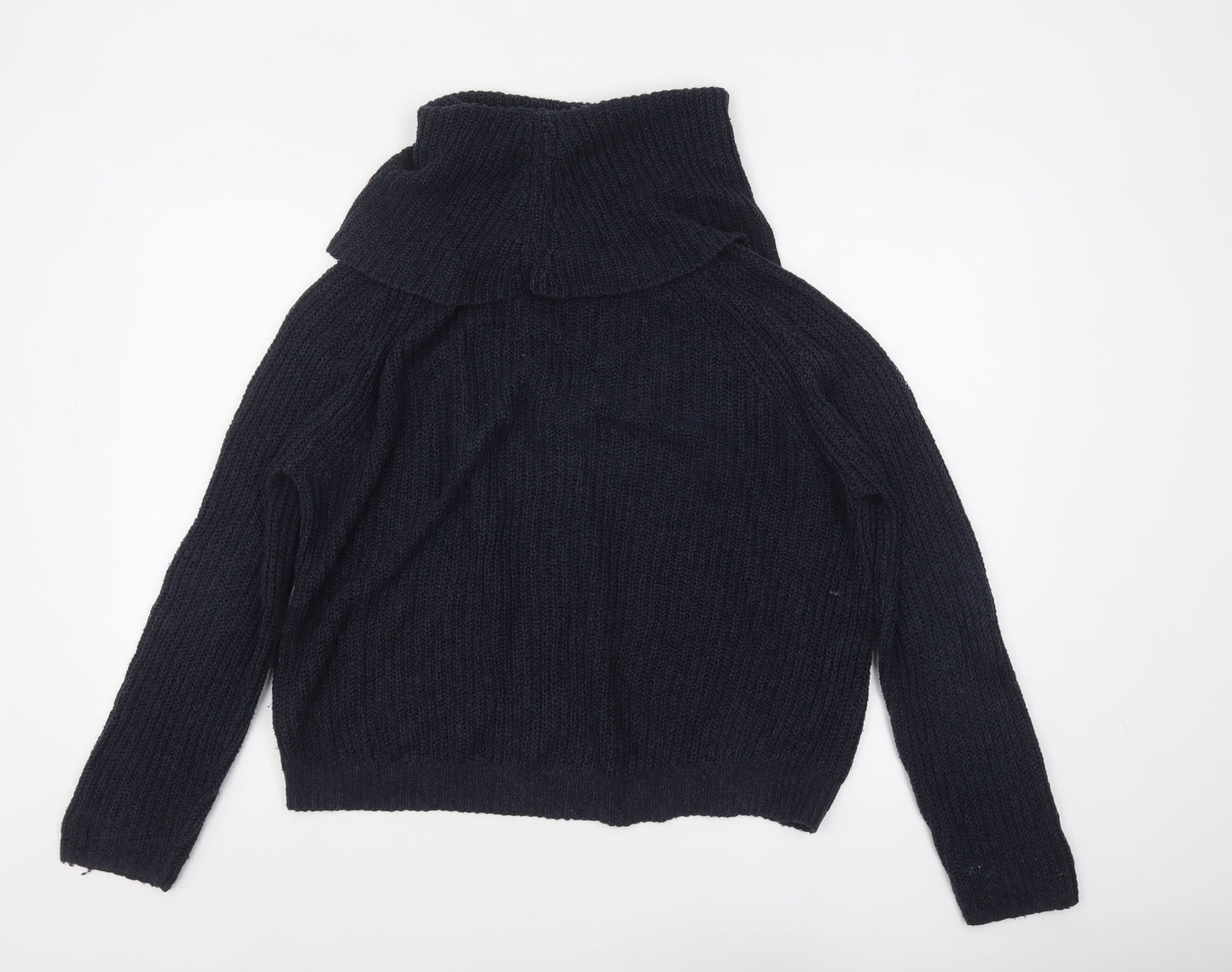Hollister Women Blue Roll Neck Chunky-Knit Jumper L