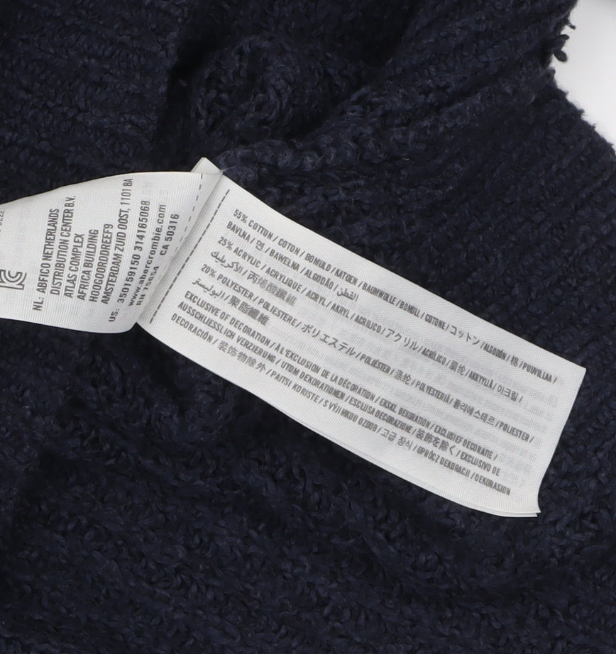 Hollister Women Blue Roll Neck Chunky-Knit Jumper L