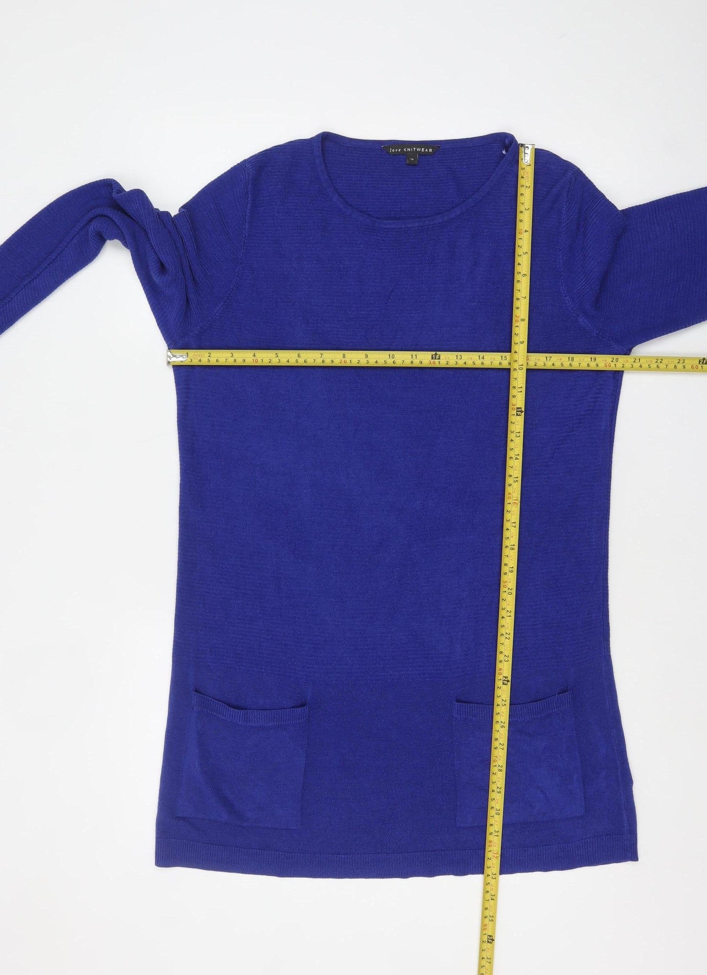 Bonmarché Women Blue Long Sleeve Acrylic Tunic Jumper Size 16