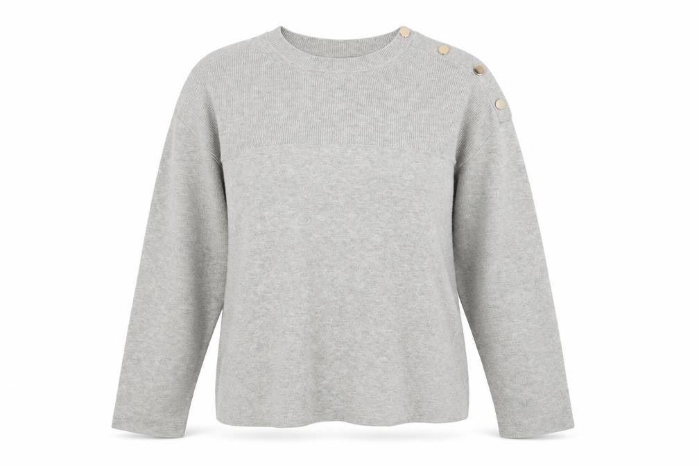 Marks and Spencer Women Grey L Crew Neck Button Shoulder Pullover Jumper