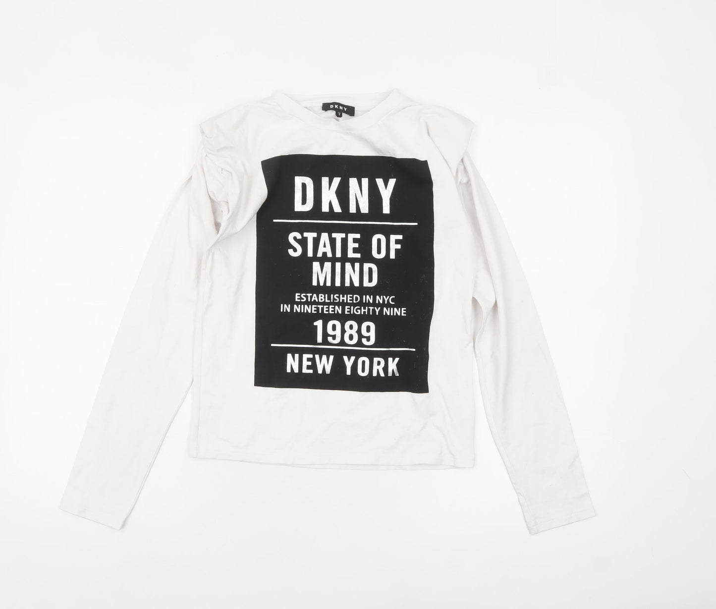 DKNY Women's White Long Sleeve Crew Neck Logo T-Shirt Size 14