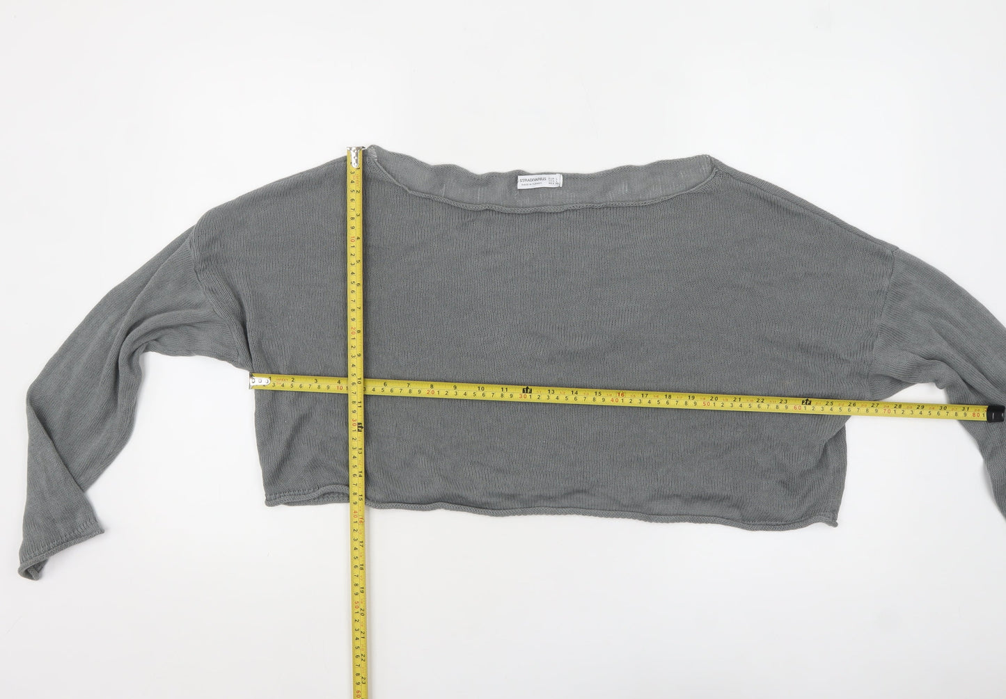 Stradivarius Women Grey Boat Neck Knit Pullover Jumper Size 12