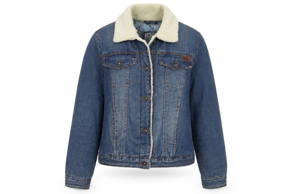 Mantaray Women Blue Denim Sherpa Lined Jacket Size 12