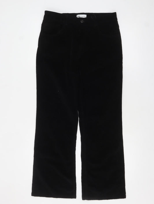 Zara Women Black Velvet Straight Leg Trousers Size 14