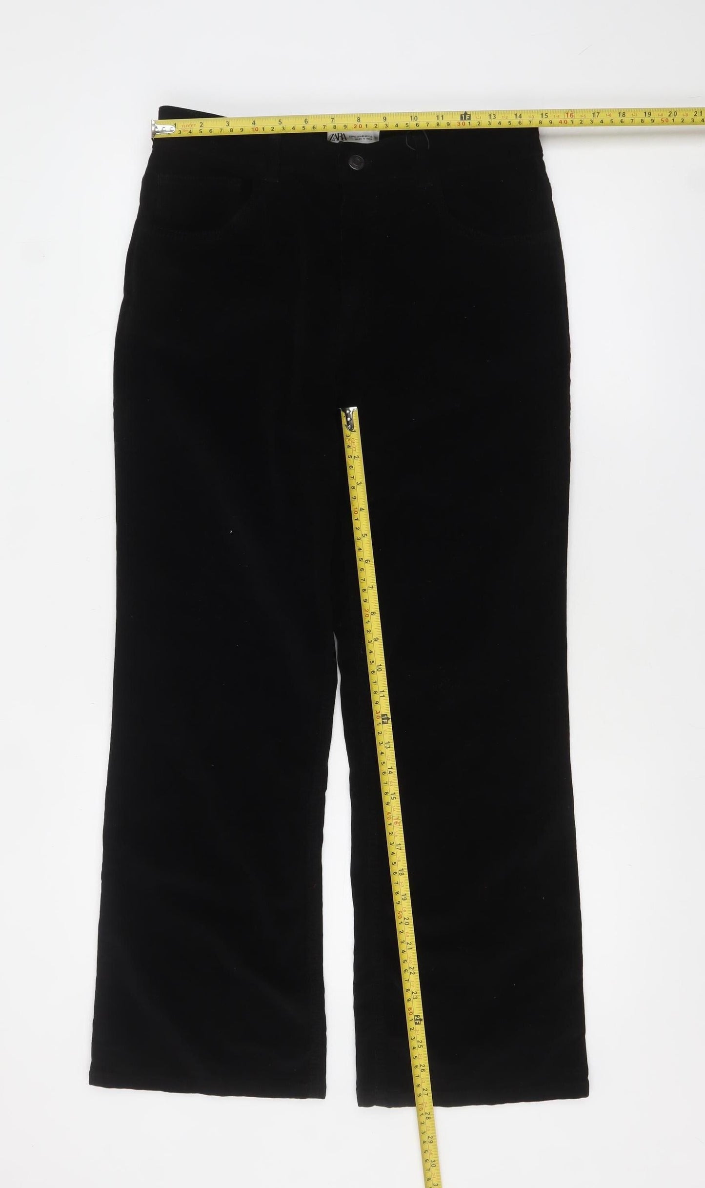 Zara Women Black Velvet Straight Leg Trousers Size 14