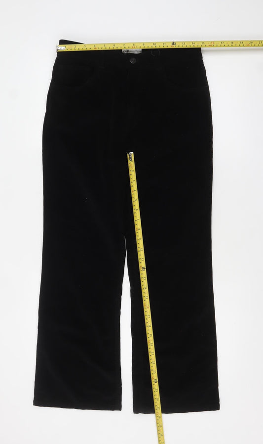 Zara Women Black Velvet Straight Leg Trousers Size 14