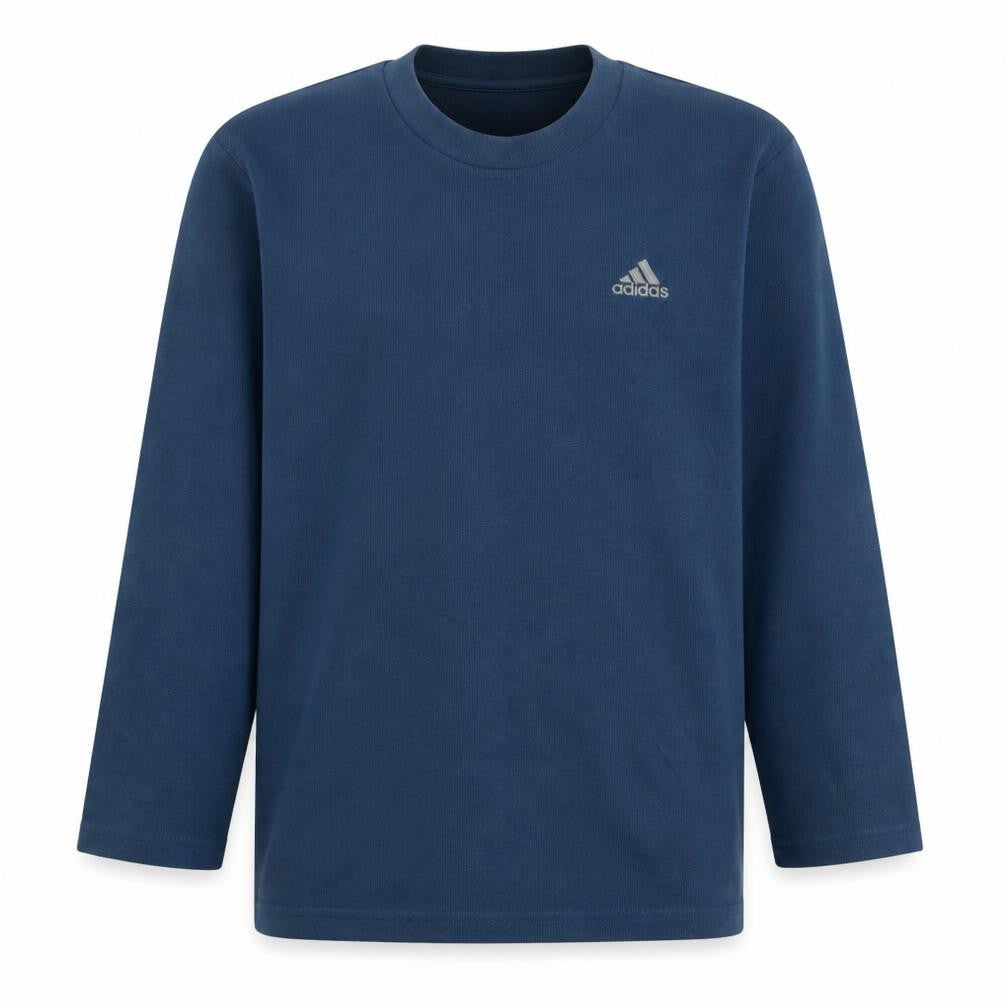 Front view of Adidas Men's Blue Long Sleeve Crew Neck Cotton jumper L
