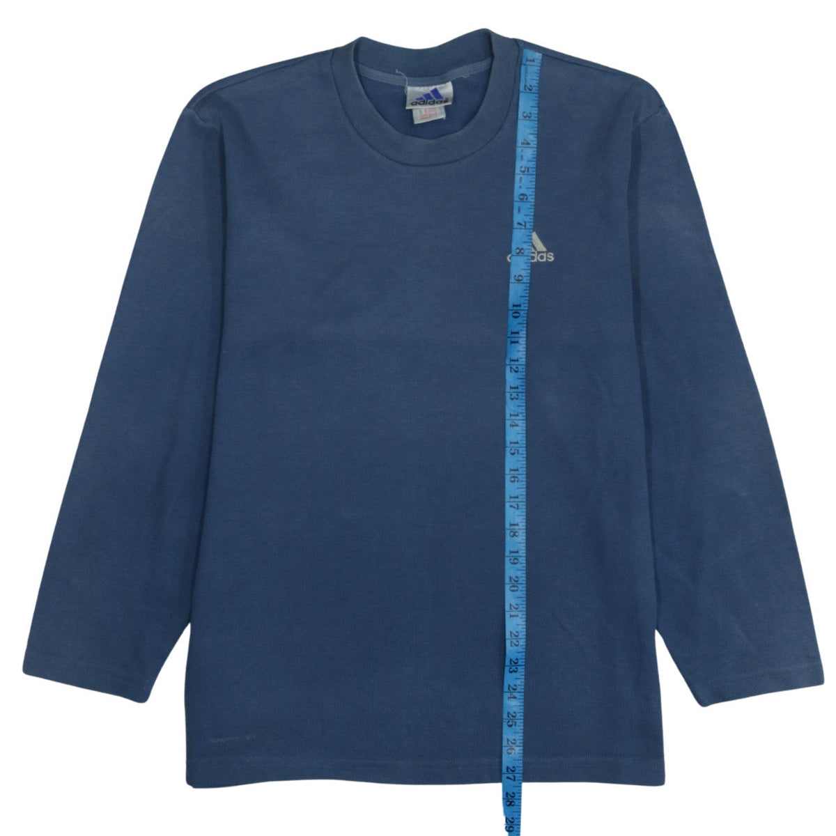 Close-up detail of Adidas Men's Blue Long Sleeve Crew Neck Cotton jumper L