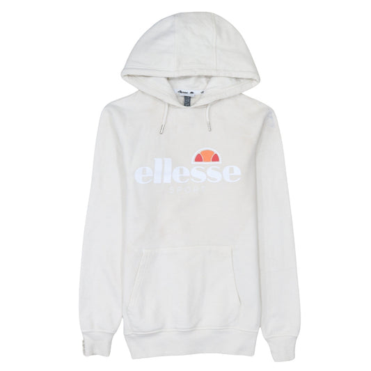 Ellesse Women Beige Logo Pullover Hoodie UK 8 Cotton Blend Sporty
