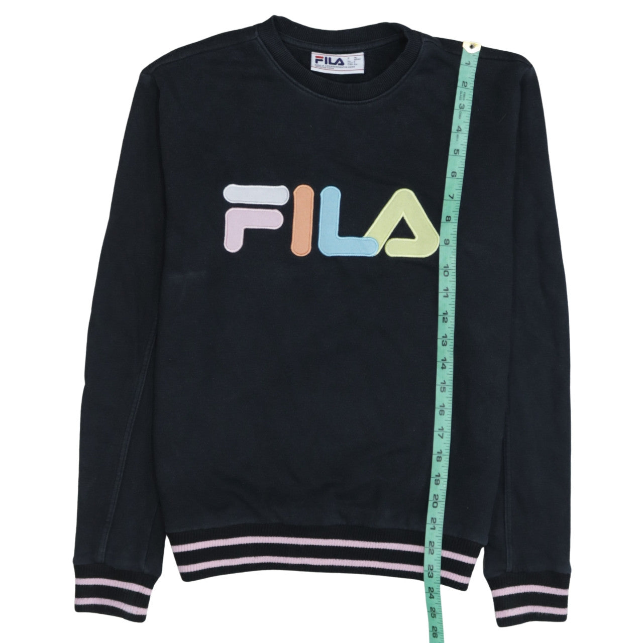 FILA Women Black Crew Neck Logo Sweatshirt Size S