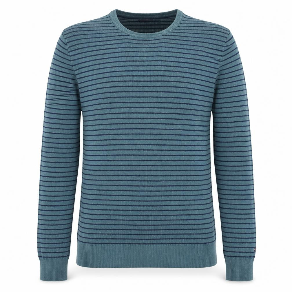 Tommy Hilfiger Men's Blue Striped Cotton Cashmere Crew Neck Jumper L
