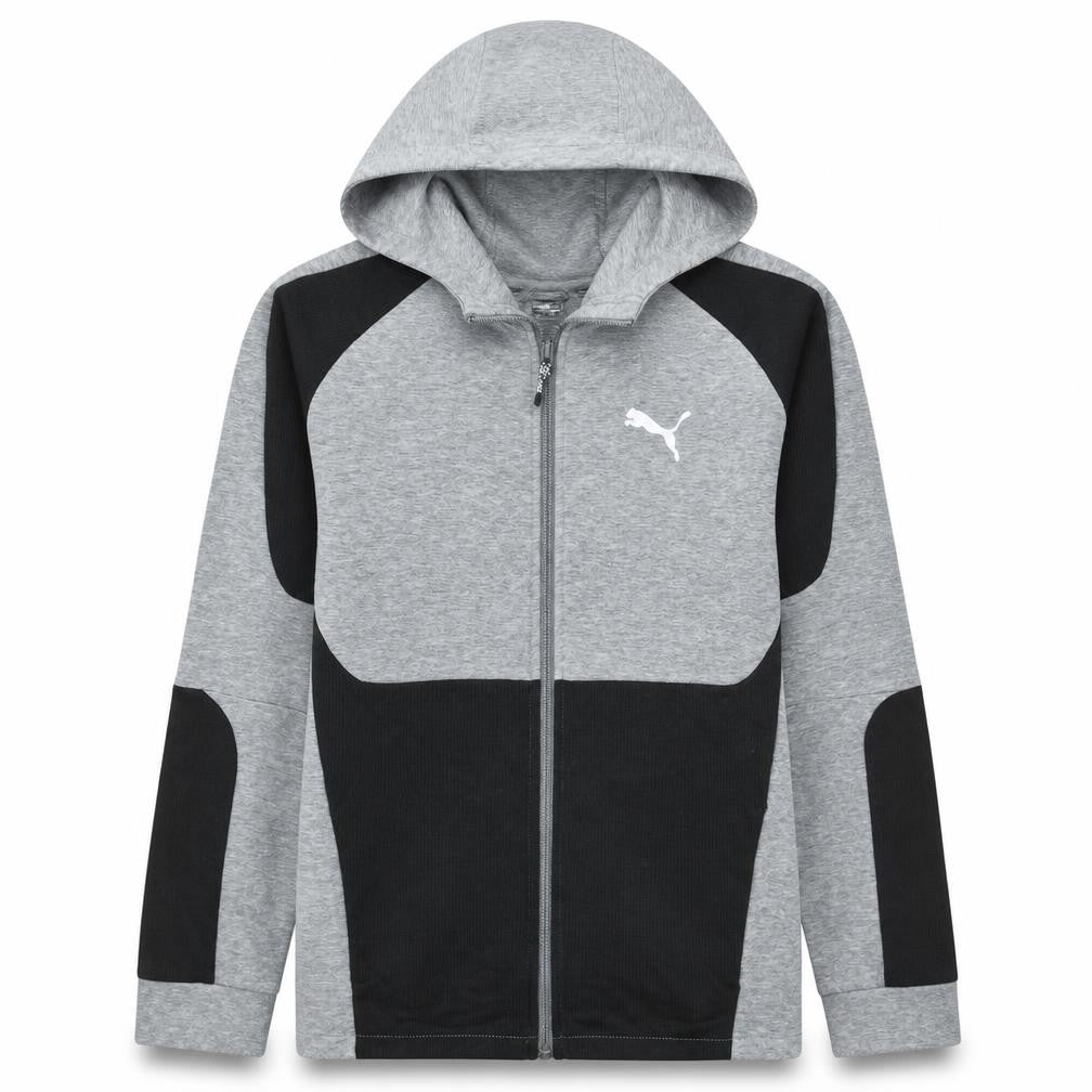 Front view of Puma boys’ grey full zip hoodie 15-16 years activewear sweatshirt
