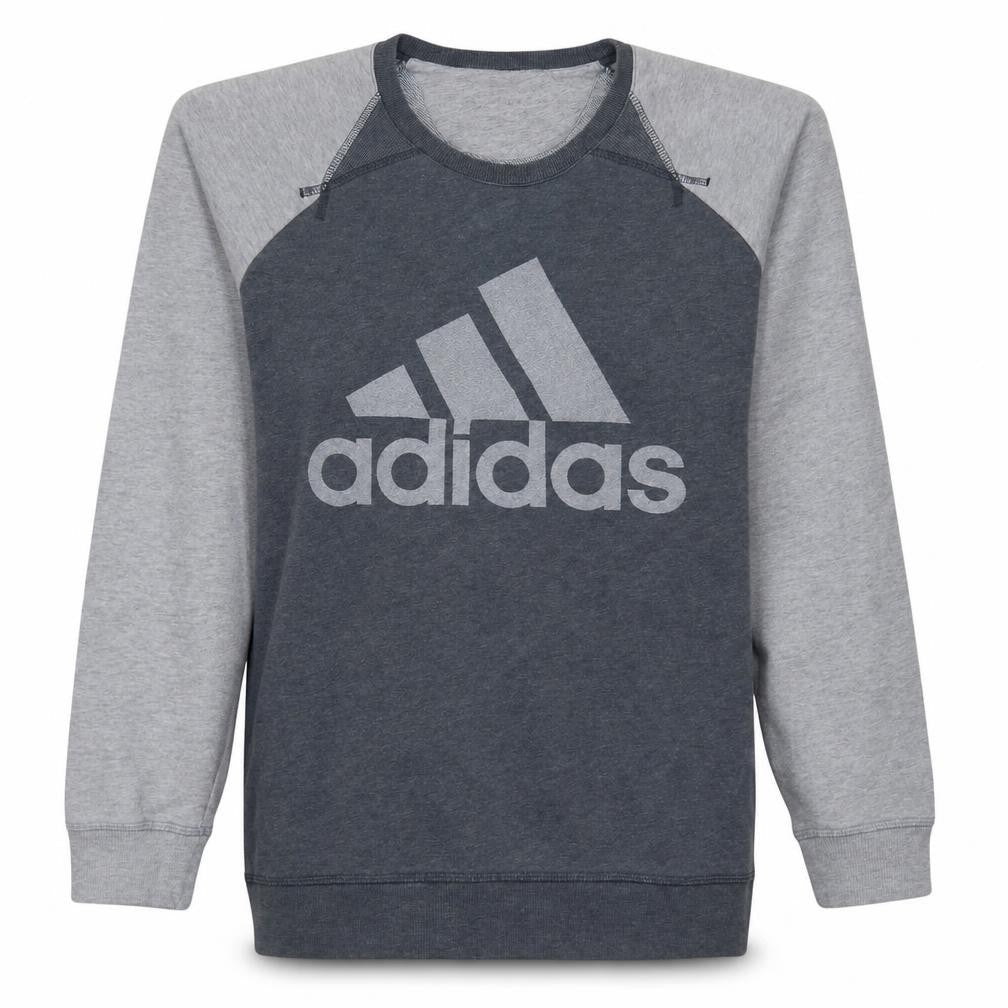 Front view of Adidas Men's Grey Logo Crew Neck Pullover Sweatshirt L