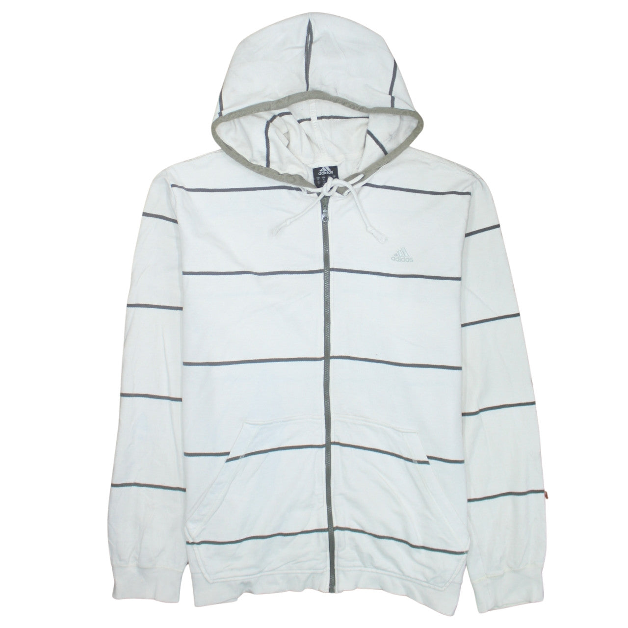 Adidas Men's White XL Full Zip Striped Hoodie Sweatshirt