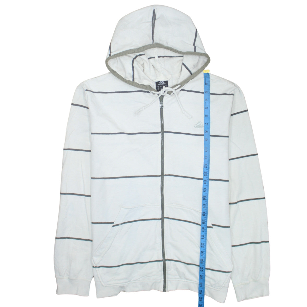 Adidas Men's White XL Full Zip Striped Hoodie Sweatshirt