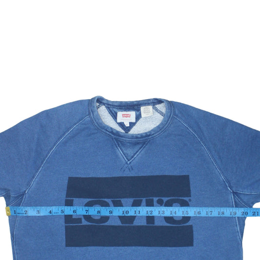 Levi's Men's Blue Crew Neck Logo Pullover Sweatshirt Size S