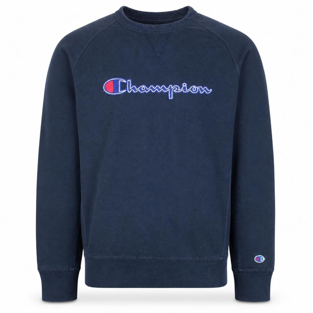 Champion Men's Blue Medium Pullover Sweatshirt Crew Neck Embroidered Logo
