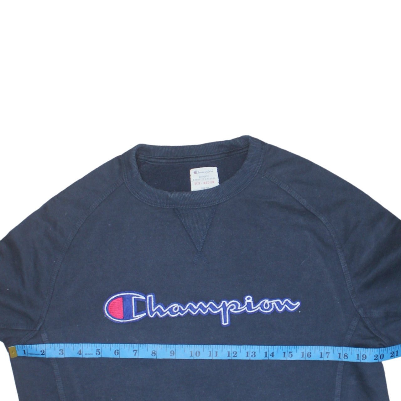 Champion Men's Blue Medium Pullover Sweatshirt Crew Neck Embroidered Logo