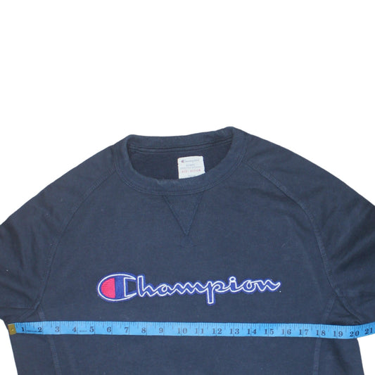 Champion Men's Blue Medium Pullover Sweatshirt Crew Neck Embroidered Logo