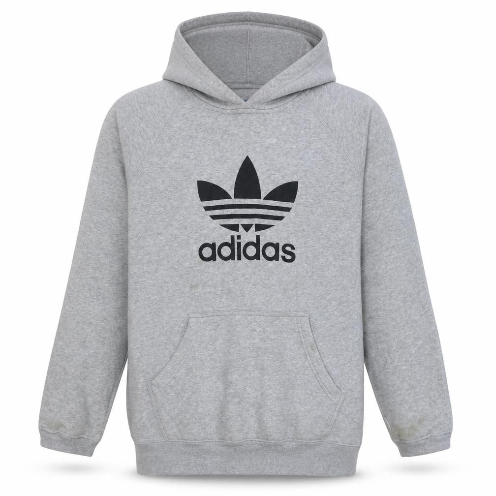 Front view of Adidas Men's Grey Pullover Hoodie L Trefoil Logo Sportswear
