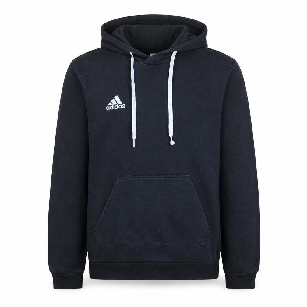 Front view of Adidas Men's Black Pullover Hoodie, size S, Sports Fleece Sweatshirt