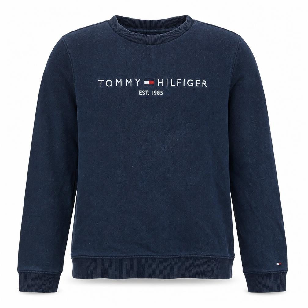 Front view of Tommy Hilfiger boys’ blue 164 pullover sweatshirt embroidered logo