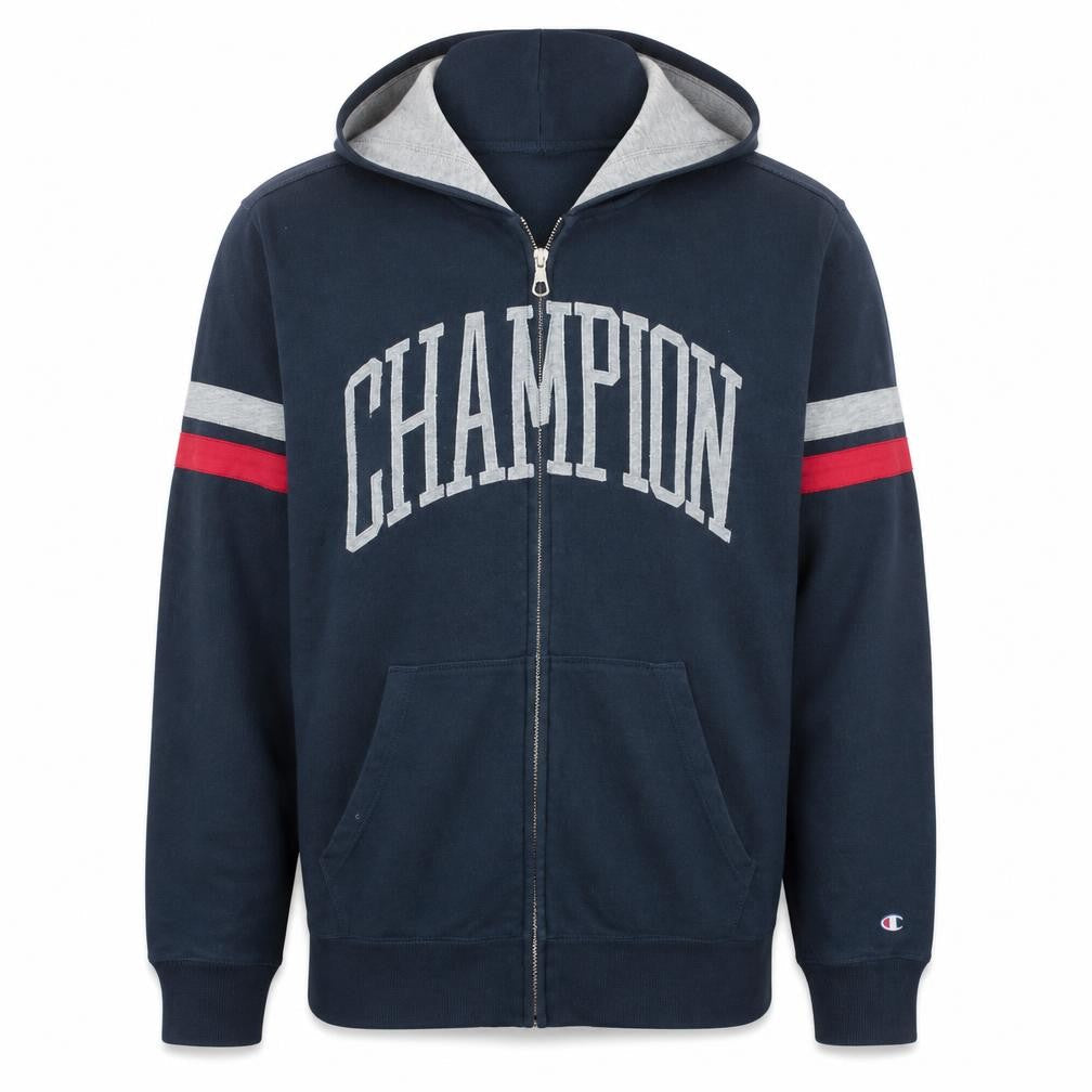 Champion Men's Blue XL Full Zip Hoodie with Logo Design