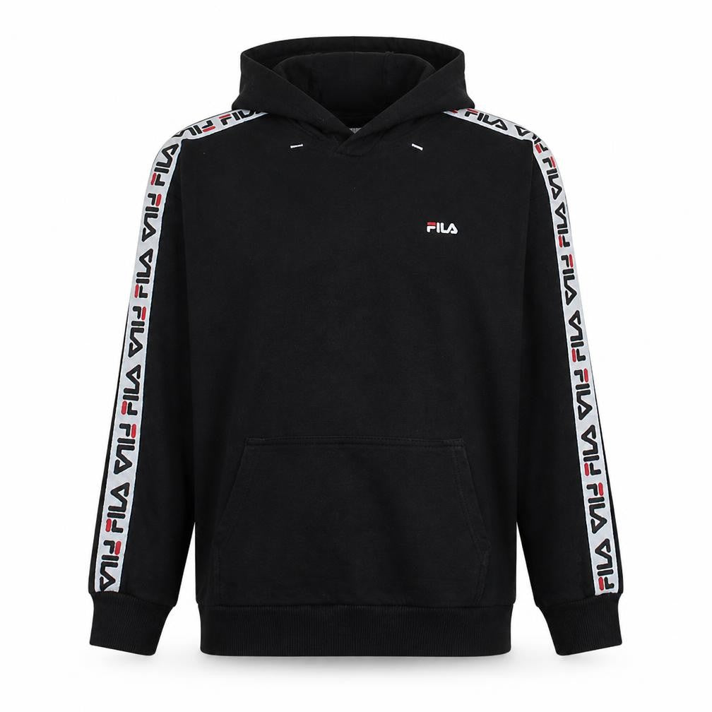 Fila Mens Black Hoodie S Pullover Logo Tape Trim Cotton Blend