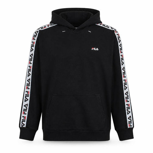 Fila Mens Black Hoodie S Pullover Logo Tape Trim Cotton Blend