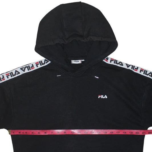 Fila Mens Black Hoodie S Pullover Logo Tape Trim Cotton Blend