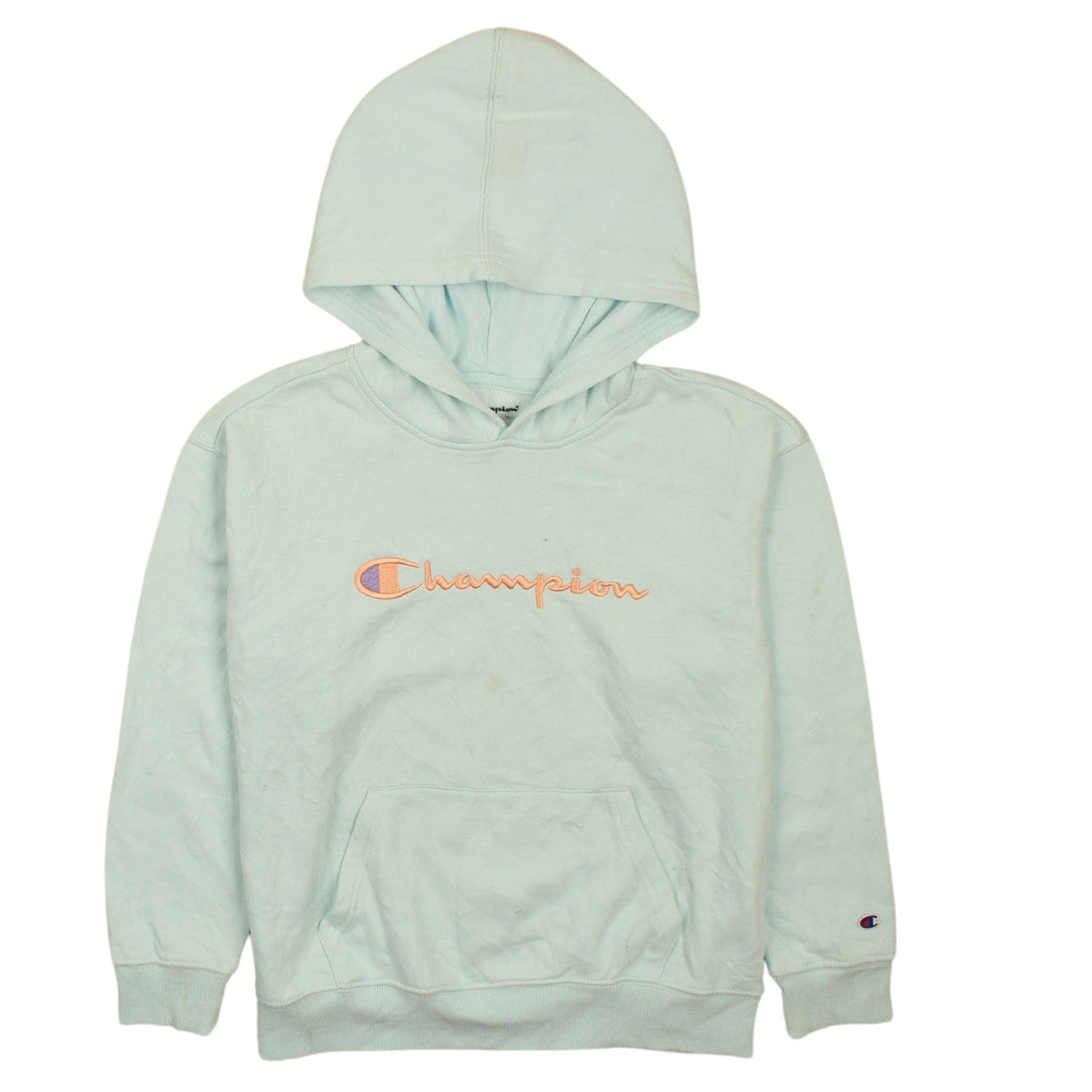 Additional front view of Champion boys’ blue xl pullover hoodie with logo embroidery