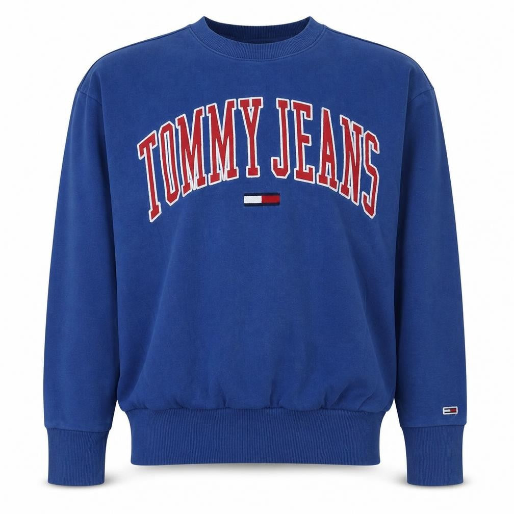 Tommy Jeans Men's Blue Cotton Crew Neck Logo Sweatshirt M