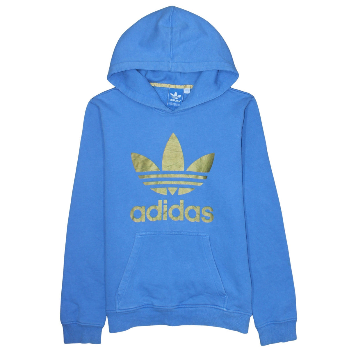 Additional front view of Adidas Men Blue Pullover Hoodie S Fleece Logo Sweatshirt
