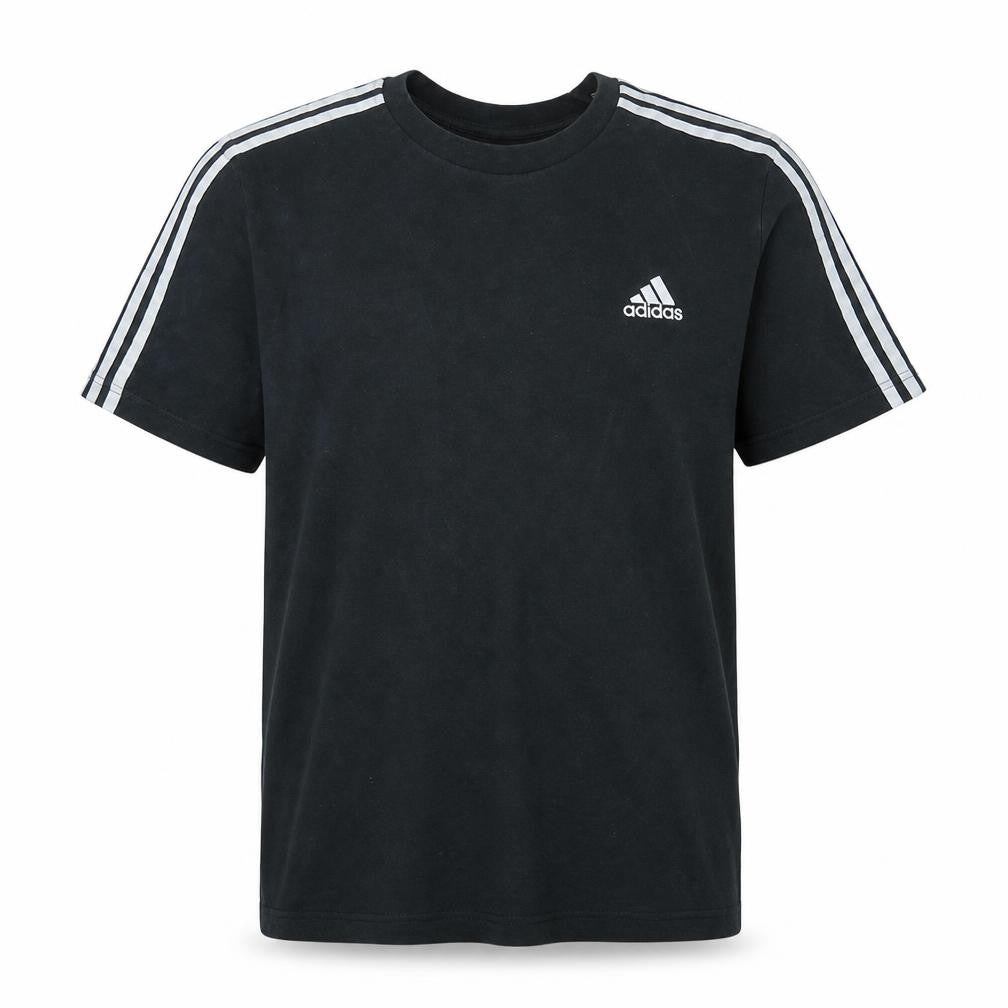 Front view of Adidas Men's Black Large 3-Stripes Crew Neck Sports T-Shirt