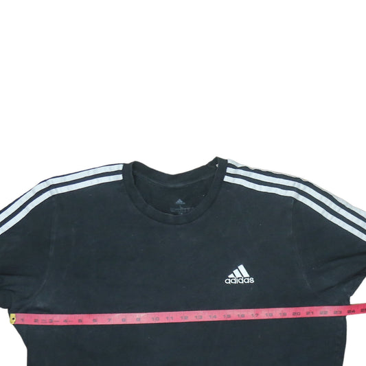 Adidas Men's Black Large 3-Stripes Crew Neck Sports T-Shirt