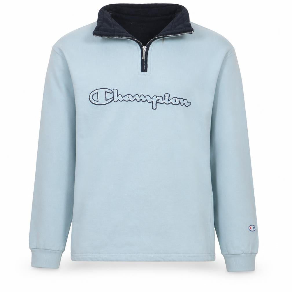 Front view of Champion boys’ blue 1/4 zip logo fleece sweatshirt 13-14 years