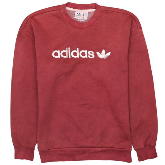 Adidas Womens Red Crew Neck Pullover Sweatshirt XS Logo Print