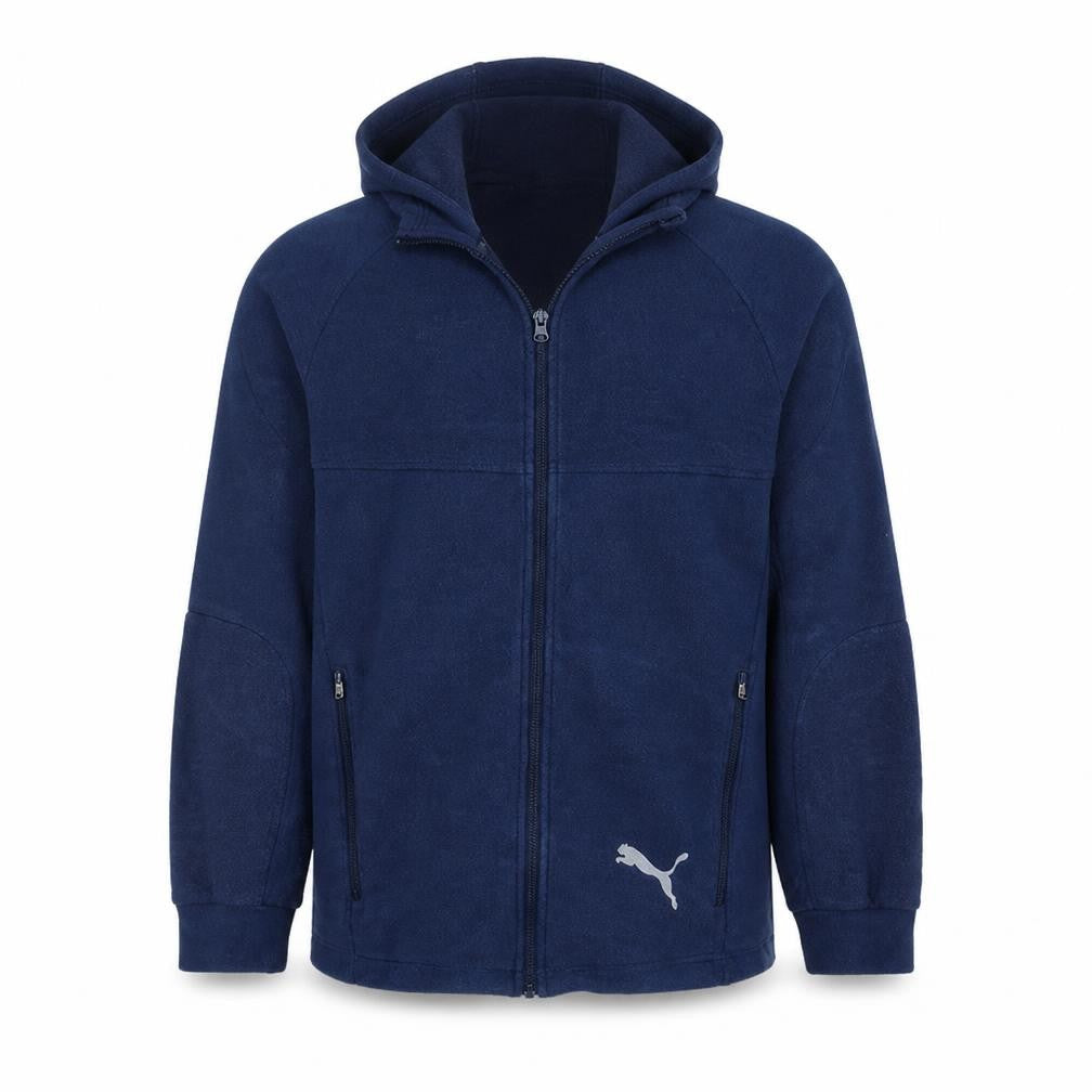 Front view of Puma Men's Blue Full Zip Hoodie, size M, Sports Fleece Sweatshirt