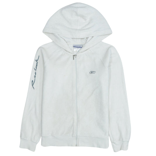 Reebok Women White XS Full Zip Hoodie Cotton Blend Sportswear