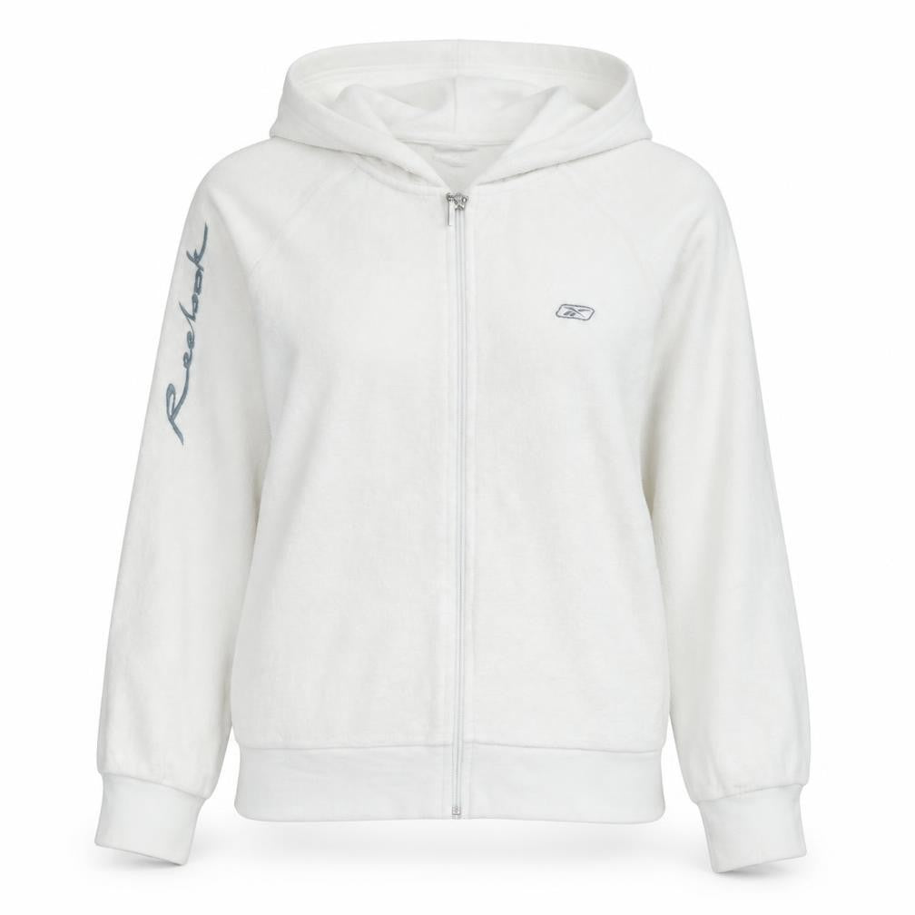 Reebok Women White XS Full Zip Hoodie Cotton Blend Sportswear