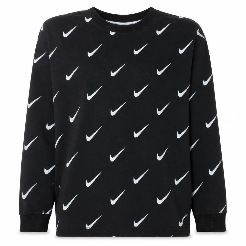 Nike Women’s Black Small Pullover Sweatshirt with All Over Swoosh Logo Print