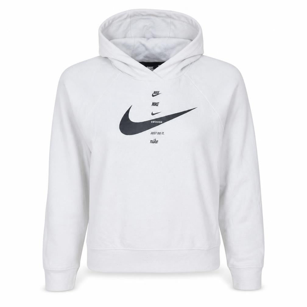 Nike Women's White Pullover Hoodie Small Logo Print Cotton Blend