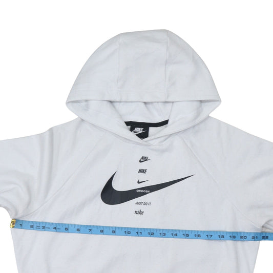 Nike Women's White Pullover Hoodie Small Logo Print Cotton Blend