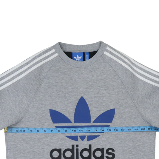 Adidas Men Grey Trefoil Crew Neck Long Sleeve Sweatshirt M