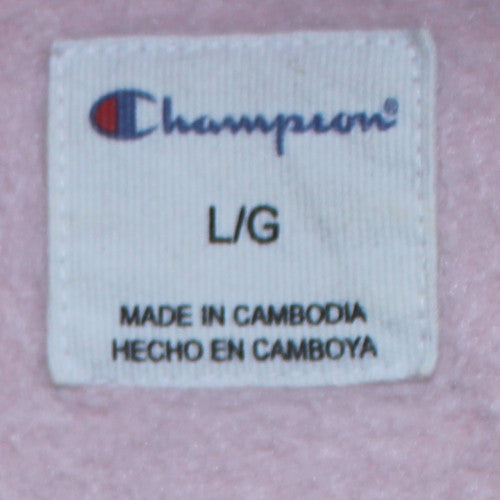 Champion Womens Pink Pullover Hoodie L Logo Print Cotton Blend