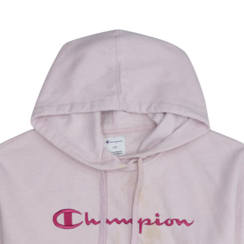 Champion Womens Pink Pullover Hoodie L Logo Print Cotton Blend