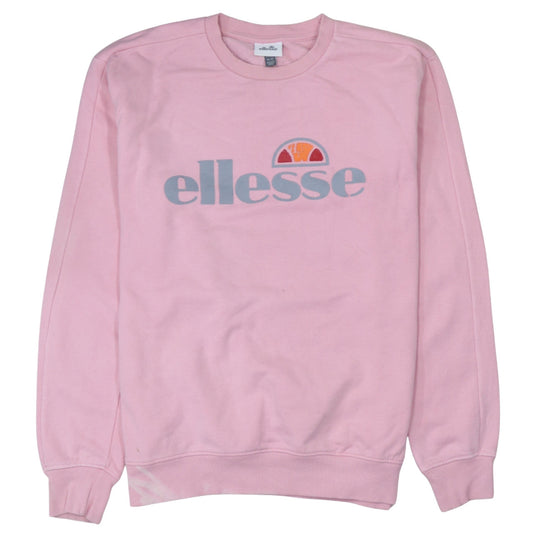 Ellesse Womens Pink Logo Sweatshirt UK 12 Cotton Blend Crew Neck