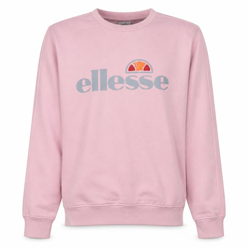 Front view of Ellesse women’s pink logo sweatshirt uk 12 cotton blend crew neck