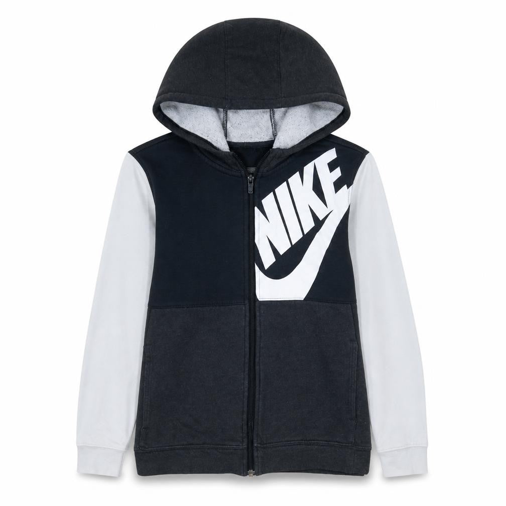 Nike Boys Black Full Zip Hoodie 13-14 Years Fleece Lined Logo Sweatshirt