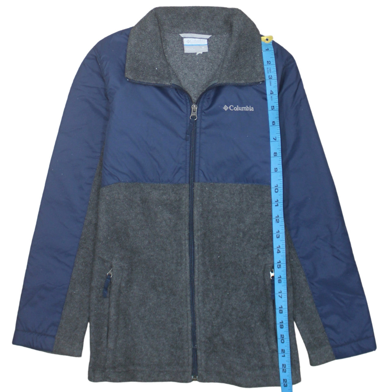 Columbia Boys Blue Grey Fleece Lined Puffer Jacket Size M Full Zip Outdoor